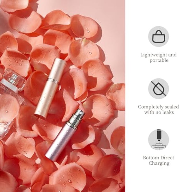 5ml Perfume Atomizer Travel Refillable,Mini Cologne Dispenser, Bottom-Filling Fragrances Perfumes Bottle,Portable Sprayer Pocket Size for Women Men Cruise Car Trip Gift£¨gold-pink-silver£©