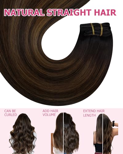 YoungSee 12 Inch Balayage Clip-In Hair Extensions Short Human Hair 85G Dark Brown Variation of THIS listing