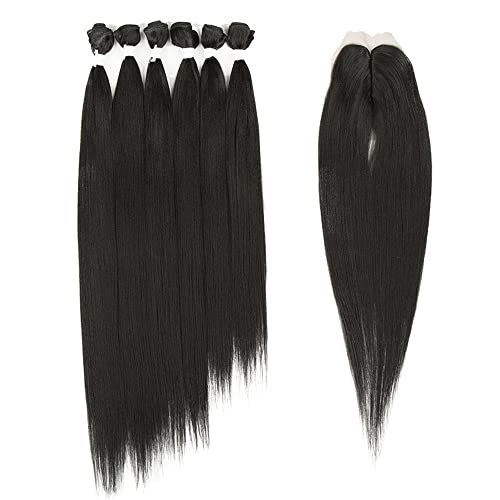 7pcs Silky Straight Hair Extensions 20-24 Inches - Black, Heat Resistant Synthetic Fiber