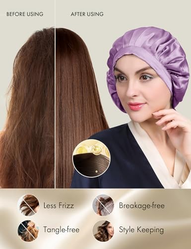 Lavender Medium Mulberry Silk Sleep Bonnet for Women Hair Care