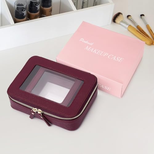 Pinkmik A4 Burgundy Mini Clear Makeup Bag M+MINI - TSA Ready, Faux Leather