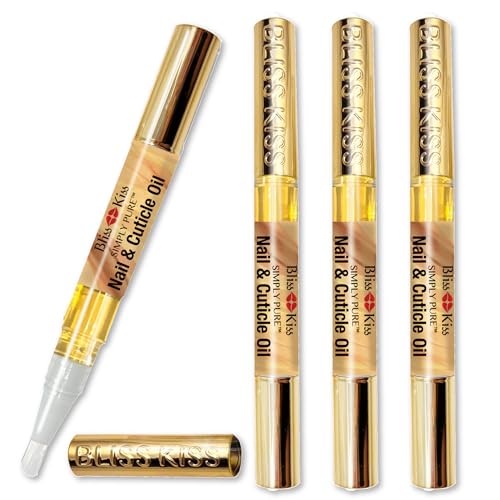 Bliss Kiss | 4 Vanilla Fragrance Nail Oil Cuticle Pens w/Vitamin E & Jojoba?Nail Strengthener Nail Growth Serum for Brittle Peeling Breaking Thin Nails