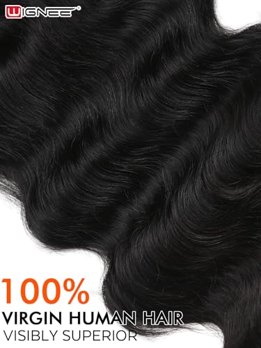 Human Hair Wigs with Bangs - 12 Inch Natural Wave Black Wig for Women