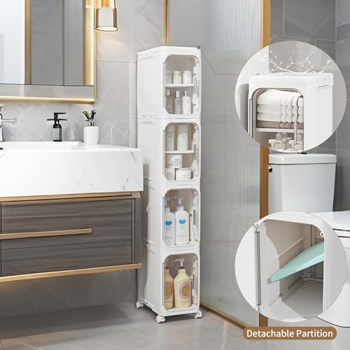 LXLXXL 5-Tier Narrow Storage Cabinet - Slim Tall Bathroom Organizer Snow White