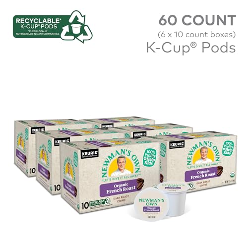 Newman's Own Organic French Roast Coffee K-Cup Pods - 10 Count, Pack of 6