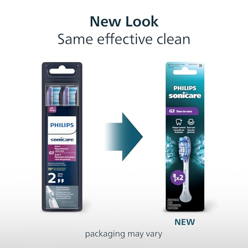 Philips Sonicare G3 Brush Heads 2-Pack White - 6 Month Supply | Compatible with All Sonicare Click-On Models