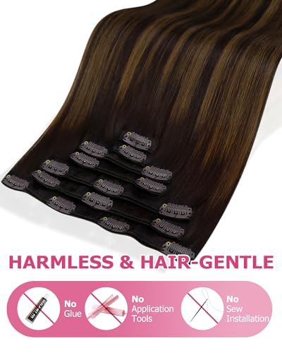 YoungSee 12 Inch Balayage Clip-In Hair Extensions Short Human Hair 85G Dark Brown Variation of THIS listing