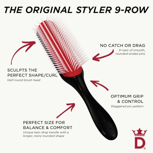 Denman Styler 5 Row Hair Brush Black/Red - Detangling Curl & Style Tool