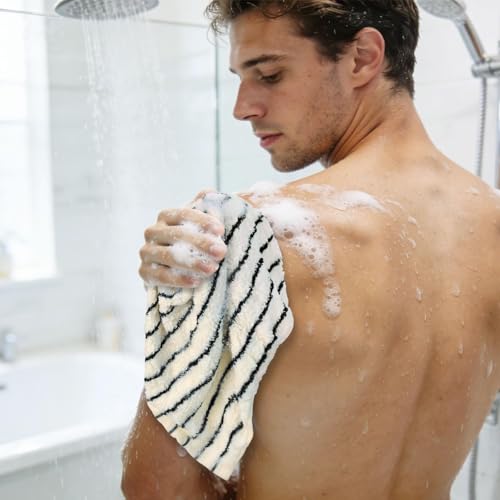 Jacquotha Striped Cotton Washcloths 12 Pack, 13¡± x 13¡± - Soft Wash Cloths for Bathroom, Kitchen, Gym, Face, Black and Cream