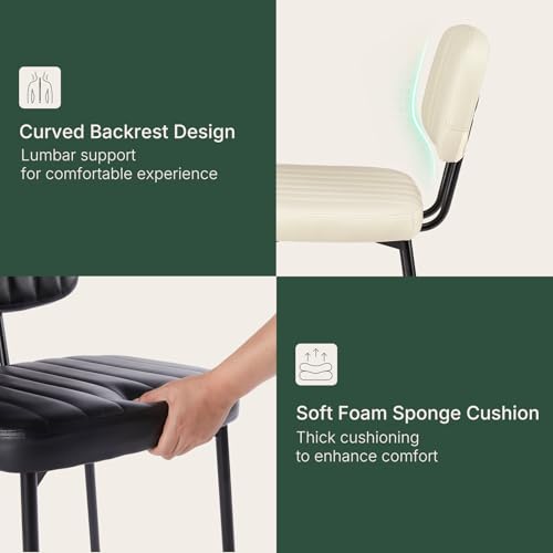 Set of 2 Dining Chairs with Waterproof PU Leather, Ergonomic Shell Design - Beige White
