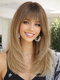 Ombre Blonde Layered Wig with Bangs - Beginner Friendly Synthetic Hair