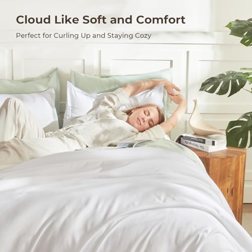 Oversized King Comforter Set - White Lightweight Bedding with Pillowcases - Bright White / Oversized King