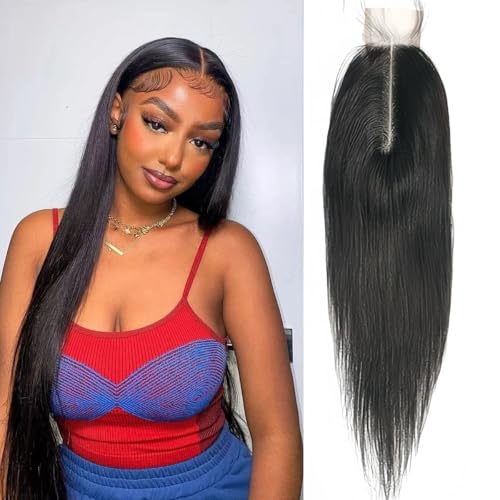 22 Inch Brazilian Straight Human Hair Lace Closure 2x6 Deep Middle Part