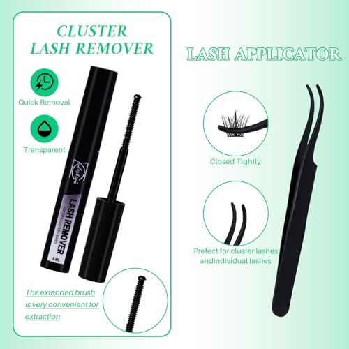 Lash Clusters Kit Wispy Eyelash Clusters Kit Cat Eye Lashes Clusters Kit Cluster Eyelash Extensions Pesta?as Postizas Naturales Lash Extension Kit+Lash Bond and Seal,Remover,Tweezers(4 Boxes Kit-1)