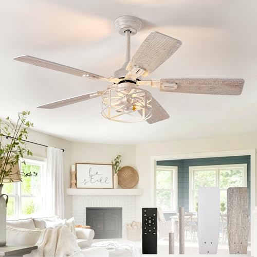 52-Inch Farmhouse Ceiling Fan with Lights, Remote Control, Reversible Blades