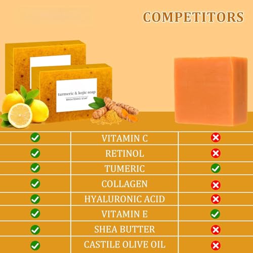 Turmeric Soap + African Net Sponge, Lemon Turmeric Kojic Soap Bar for Spots Remover, Organic Skin Care Soaps for Face and Body, Evens Skin Tone Exfoliator Deep Cleansing Moisturizing