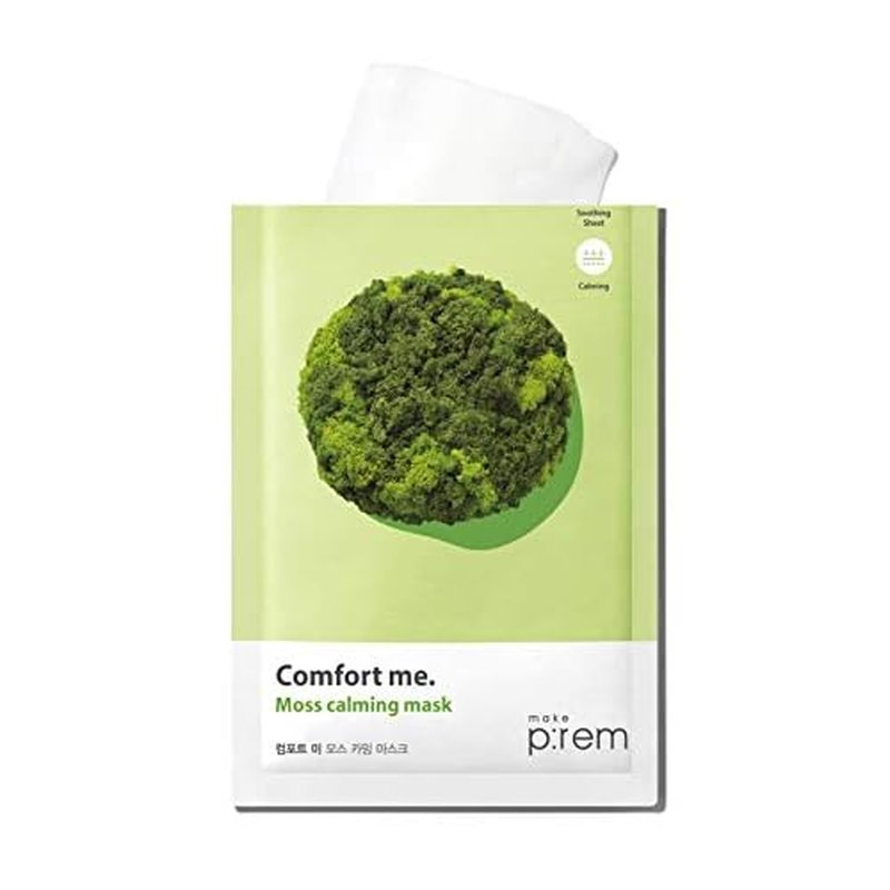 MAKE P:REM Comfort Me. Moss Calming Mask, Korean Facial Sheet Mask, EWG Green, Soothing & Hydrating Face Mask, EVE VEGAN, 28ml, 0.94 Fl.Oz. x 10EA