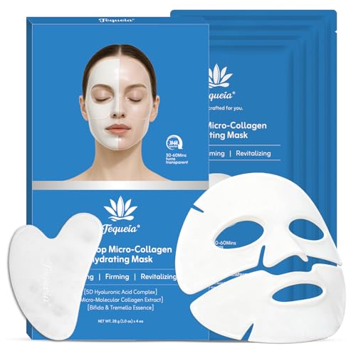 Hydrogel Face Mask 4-Pack with Collagen & Hyaluronic Acid for Deep Hydration