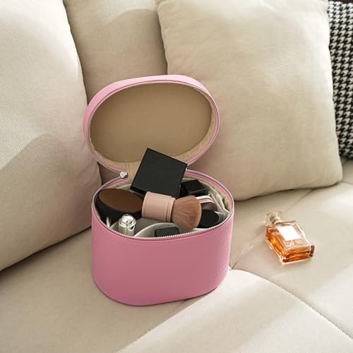 Pink Makeup Bag Vanity Case with Divider & Handle - Waterproof PU Leather Portable Cosmetic Organizer