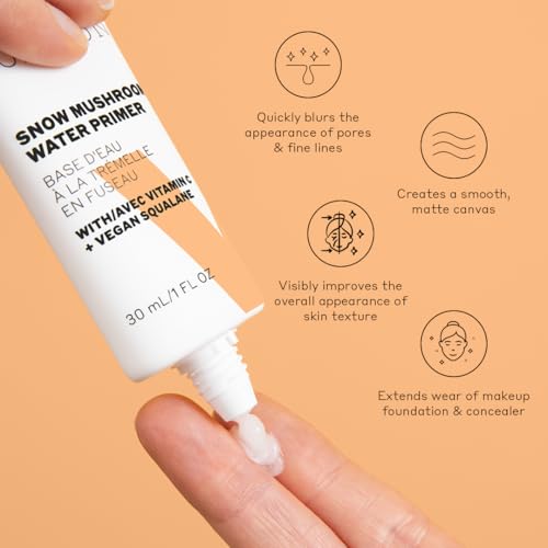 Volition Beauty Snow Mushroom Water Primer with Vitamin C + Vegan Squalane | Silicone-Free Formula to Mattify, Blur & Smooth | Visibly Minimizes Lines & Pores | Soothes Redness & Extends Makeup Wear