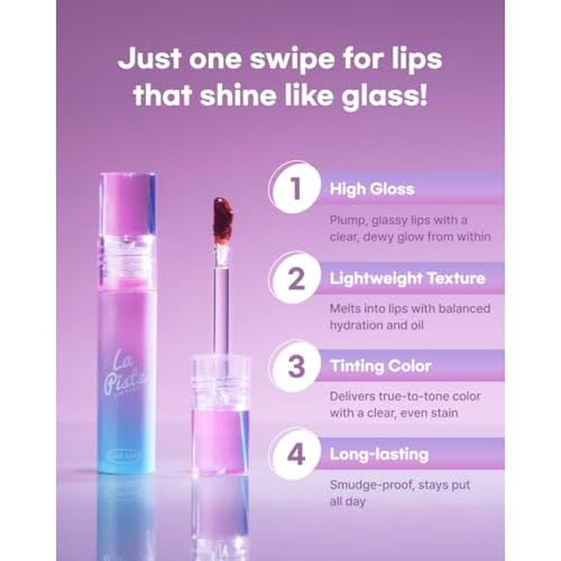 DEARMAY LA PISTE LIP TINT LP05 Starry 0.14 oz. long lasting lip stain with glossy finish and lightweight texture, non sticky, hydrating formula with no flaking and glassy vivid tint, korean makeup