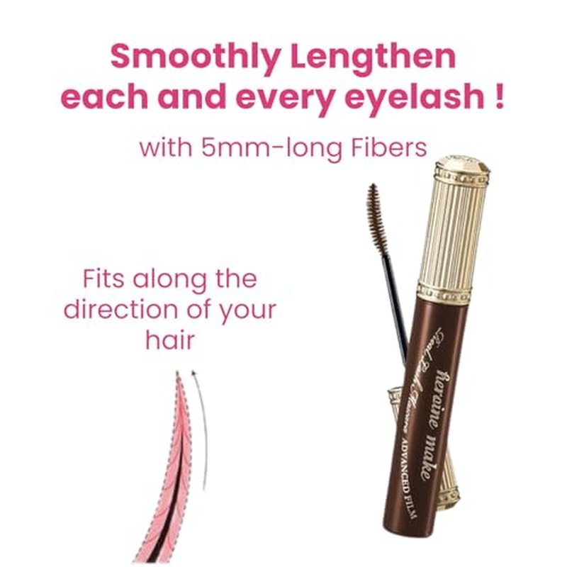 HEROINE MAKE by KISSME Brown Mascara Waterproof, MASCARA Volume and Length with Argan Oil, Camellia & Wild Rose Oil, Smudge-Proof and Long-Lasting Mascara for Women, Made in Japan, DARK BROWN, 1EA