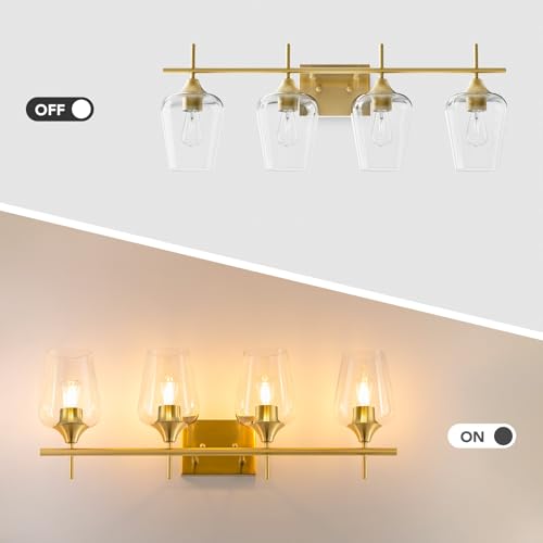 VONLUCE 4-Light Bathroom Vanity Light Fixture in Brushed Gold - Modern Industrial Style