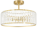 16 Inch Modern Crystal Ceiling Light Fixture - 5-Light Semi Flush Mount Gold