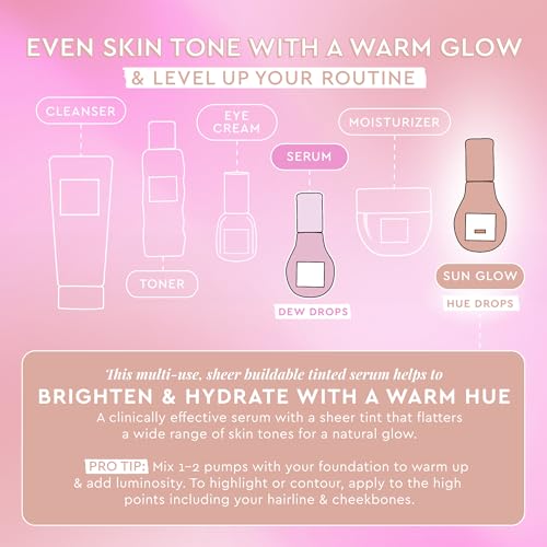Bronzing Drops Sun Glow - Mini Tinted Face Serum & Highlighter (0.5 Fl Oz) - Hydrating, Brightening & Pore Blur for Radiant Skin