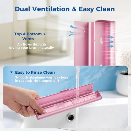 4 Pack Aluminum Travel Toothbrush Cases with Ventilation - Portable & Hygienic - Black, Silver, Pink, Blue