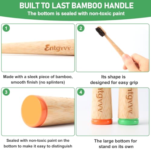 Horse Hair Toothbrush 4 Pack - Natural Bamboo Handle, Biodegradable & Plastic-Free - Variations of HORSE BRISTLE TOOTHBRUSH 4PACK