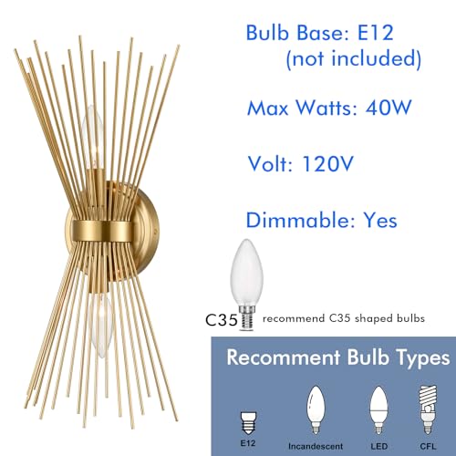Brass Starburst Vanity Wall Sconce Light Mid-Century Style - YUBOLE