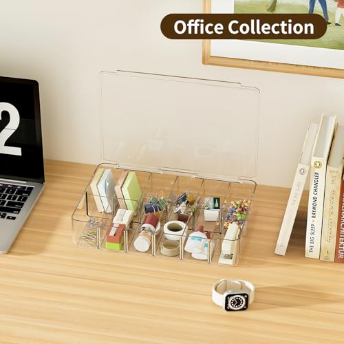Clear Acrylic Makeup Organizer with Cover - 12 Compartments Cosmetic and Jewelry Organizer for Vanity and Desk Storage