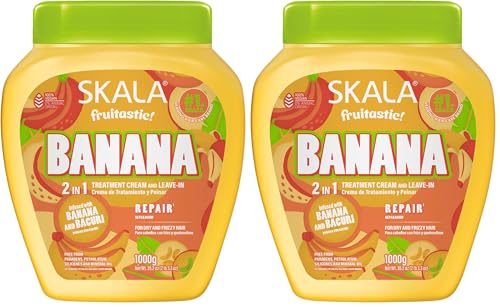 SKALA Banana 2-in-1 Hair Treatment & Leave-In Conditioner Pack of 2 - 35.2 oz Vegan Deep Hydrating Mask for Frizz Control