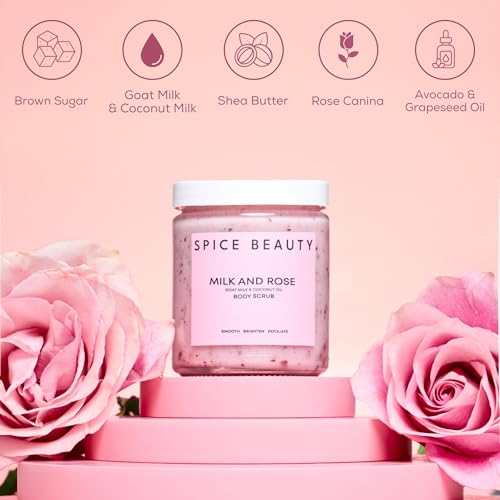 Milk and Rose Body Scrub | In-Shower Moisturizer with Hydrating Coconut Oil, Calming Roses, Shea Butter | Gentle Body Exfoliation Skincare | 9 Oz (1 Pack)