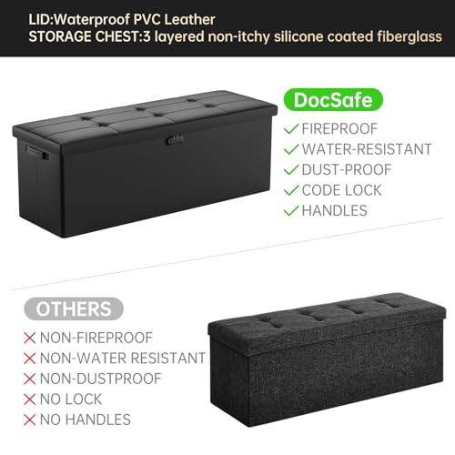 Fireproof Waterproof Storage Ottoman Bench with Lock - 43x15x15 Black