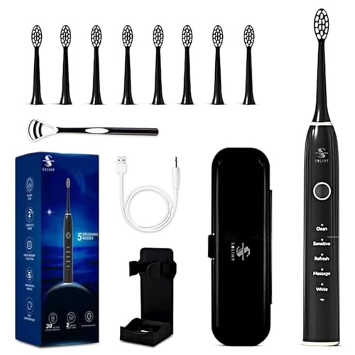 Electric Toothbrush with 8 Soft Bristle Heads, 5 Modes & Smart Timer for Adults