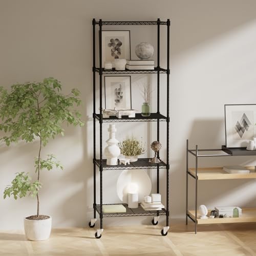 5-Tier Heavy Duty Mobile Shelving Unit with Wheels, 865lb Capacity, 23.6 x 17.7 x 72, Black – FUXRYTH