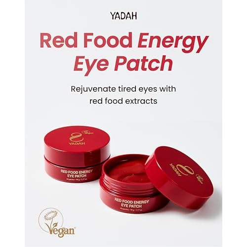 YADAH Red Food Energy Eye Patch 60 Pairs - Hydrogel Under Eye Mask with Pomegranate & Ginseng for Firming, Hydration & Puffiness Reduction.