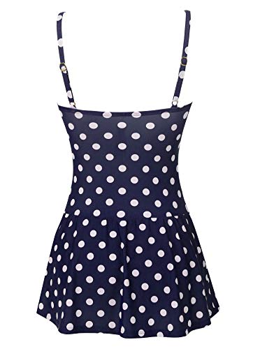 Joyaria Women's Tummy Control One-Piece Swimsuit with Skirt Navy Polka Dot