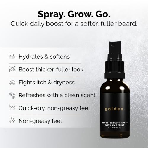 Golden Grooming Beard Growth Spray 1 Oz Pack of 2 - Natural Thickening & Strengthening