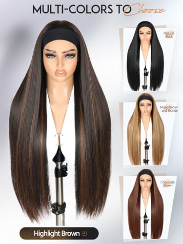 30 Inch Straight Headband Wig for Black Women - Synthetic Half Wig, Glueless, Natural Look - Black