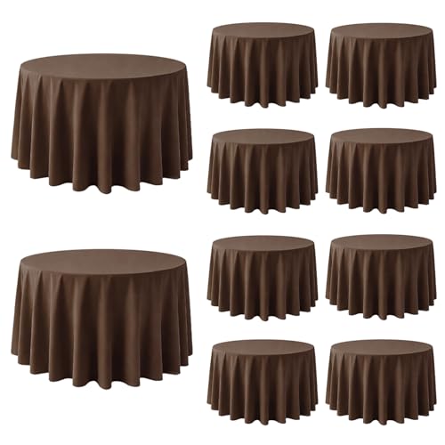 Brown 10 Pack 120-Inch Round Tablecloth for 48-96 Inch Tables - Durable Polyester
