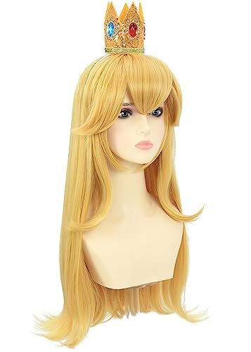 Adult Blonde Princess Cosplay Wig Set with Crown and Earrings - Long Wavy Costume Wig