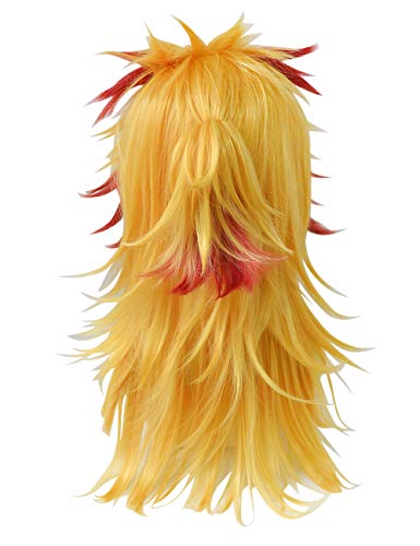 Rengoku Shinjurou Cosplay Wig with Ponytail - Yellow Red, Heat-Resistant for Halloween & Costume