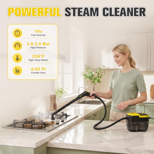 Steam Cleaner for Home Bright Yellow, 10s Heat-Up, 3.5 Bar High Pressure, No Chemicals
