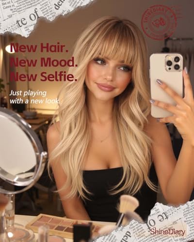 Honey Cream Blonde Wig with Bangs - 22 Inch Layered Voluminous High Crown Style - Realistic Scalp for Women, Versatile & Easy to Wear