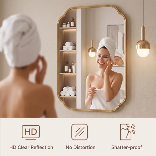 39x29 in Gold Scalloped Mirror with Rust-Proof Metal Frame for Bathroom