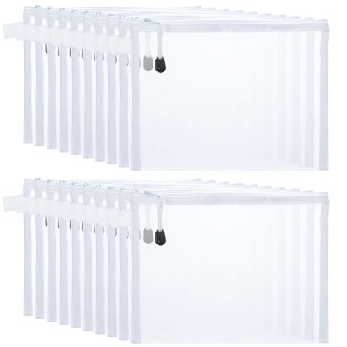 A5 White Nylon Mesh Cosmetic Bags Set - 20 Portable Travel Organizer Pouches