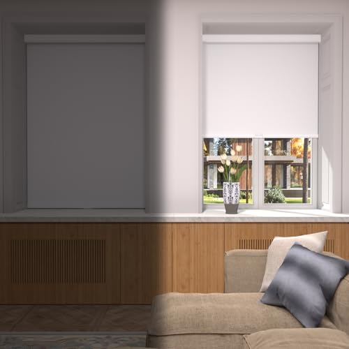 MYshade Cordless Blackout Roller Shades for Windows, White / 46 x 72 inches, UV & Thermal Insulated Window Blinds for Bedroom & Living Room